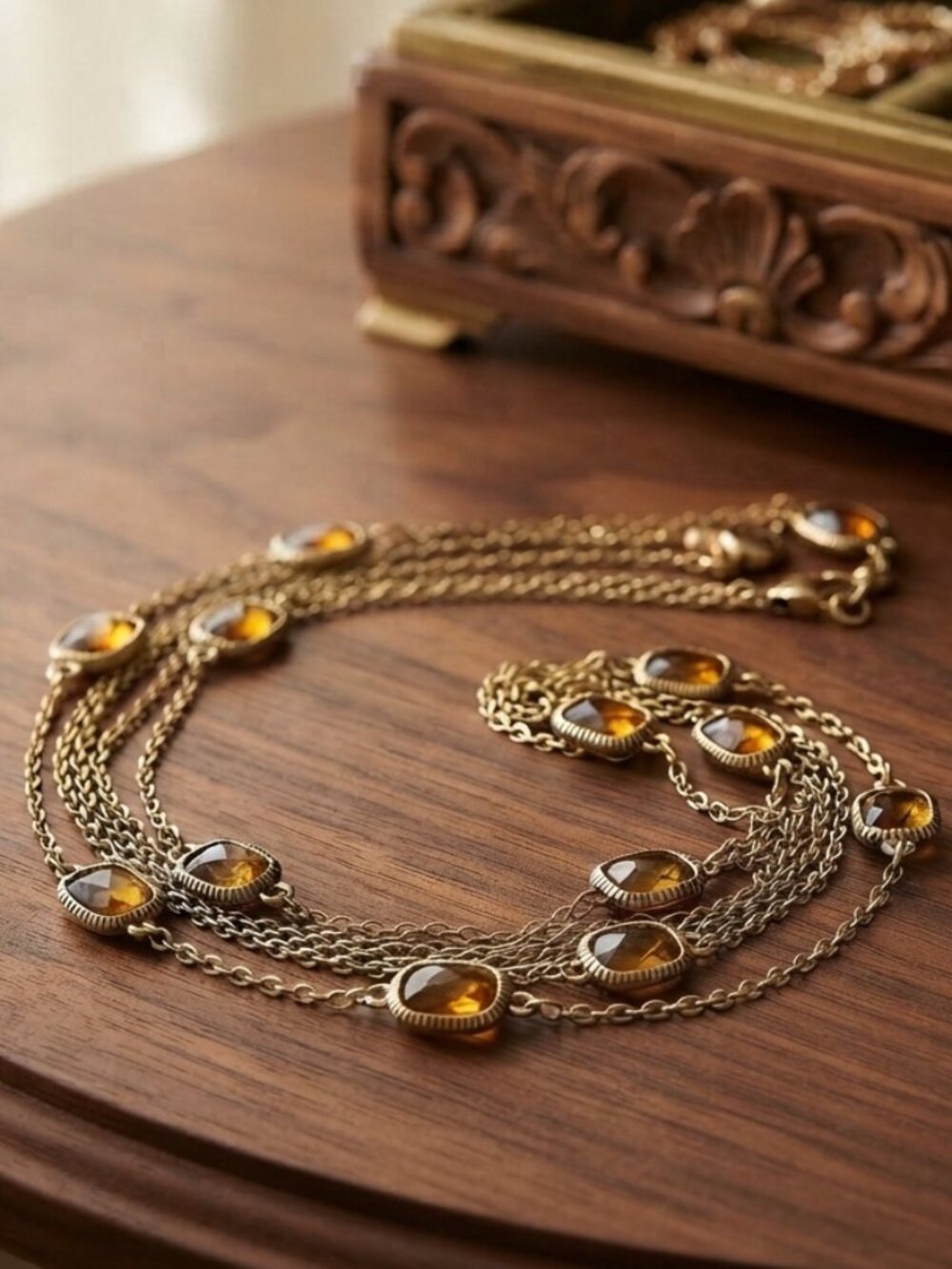 Vintage Monet Gold-Tone Station Necklace w/ Topaz Gems